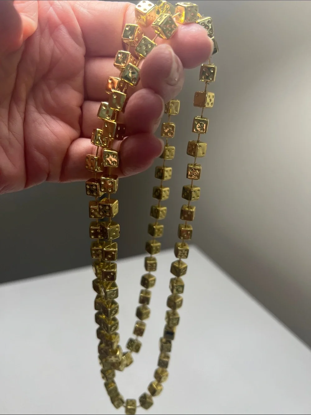 Vintage Gold Tone Dice Cubes Necklace - Novelty - Long